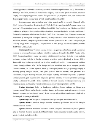 BENDROSIOS PRAKTIKOS SLAUGOS STUDENTŲ SUVOKIMAS APIE ORUMO UŽTIKRINIMĄ SLAUGANT VYRESNIO AMŽIAUS ŽMONES. Paveikslėlis 10