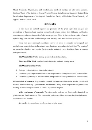 PACIENTŲ, PATYRUSIŲ GALVOS SMEGENŲ INSULTĄ, FIZIOLOGINIAI IR PSICHOLOGINIAI SLAUGOS POREIKIAI. Paveikslėlis 6