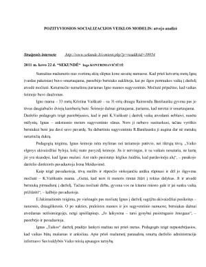 POZITYVIOSIOS SOCIALIZACIJOS VEIKLOS MODELIS - atvejo analizė