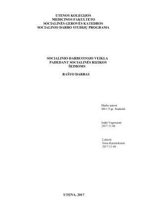 SOCIALINIO DARBUOTOJO VEIKLA PADEDANT SOCIALINĖS RIZIKOS ŠEIMOMS
