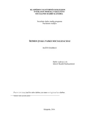 ŠEIMOS ĮTAKA VAIKO SOCIALIZACIJAI