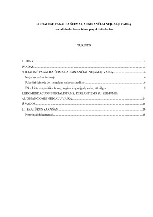 SOCIALINĖ PAGALBA ŠEIMAI, AUGINANČIAI NEĮGALŲ VAIKĄ