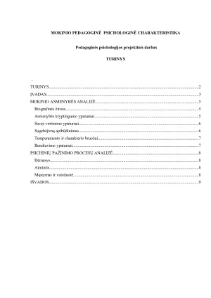 MOKINIO PEDAGOGINĖ PSICHOLOGINĖ CHARAKTERISTIKA