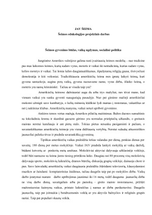 JAV ŠEIMA. Šeimos edukologijos projektinis darbas