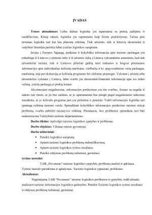 Turizmo logistikos ypatybių ir problemų apžvalga