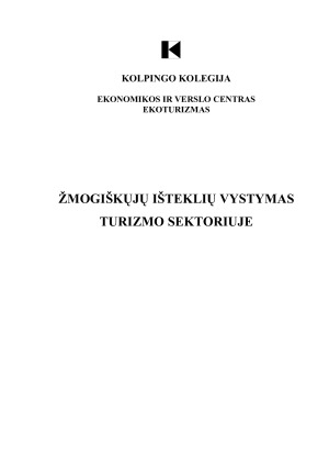ŽMOGIŠKŲJŲ IŠTEKLIŲ VYSTYMAS TURIZMO SEKTORIUJE