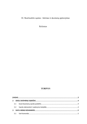 El. Skaičiuoklės sąrašas  kūrimas ir duomenų apdorojimas