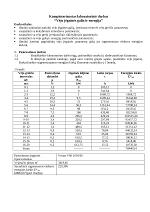 Vėjo jėgainės galia ir energija