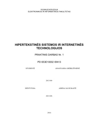HIPERTEKSTINĖS SISTEMOS IR INTERNETINĖS TECHNOLOGIJOS