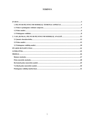 „UAB „BANKAS“ pelno ir pelningumo rodiklių analizė