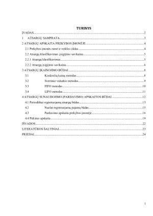 Atsargų apskaitos ypatumų analizė prekybos įmonėje