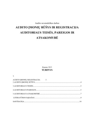 AUDITO ĮMONIŲ RŪŠYS IR REGISTRACIJA AUDITORIAUS TEISĖS, PAREIGOS IR ATSAKOMYBĖ