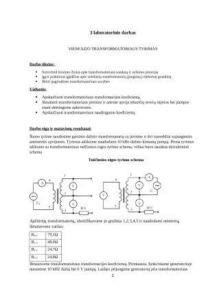 Vienfazio transformatoriaus tyrimas