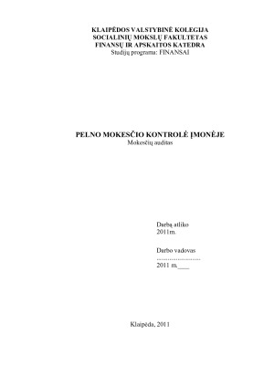 PELNO MOKESČIO KONTROLĖ ĮMONĖJE