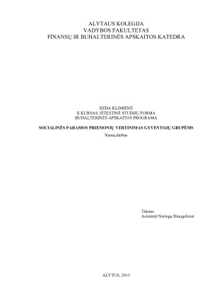 SOCIALINĖS PARAMOS PRIEMONIŲ VERTINIMAS GYVENTOJŲ GRUPĖMS