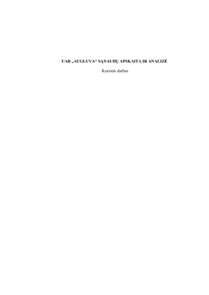 UAB „AUGLUVA“ SĄNAUDŲ APSKAITA IR ANALIZĖ