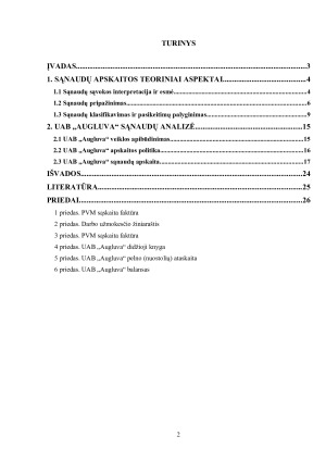 UAB „AUGLUVA“ SĄNAUDŲ APSKAITA IR ANALIZĖ. Paveikslėlis 2