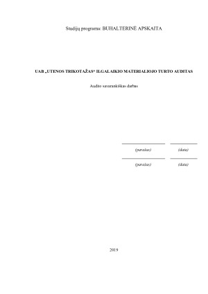 UAB „UTENOS TRIKOTAŽAS“ ILGALAIKIO MATERIALIOJO TURTO AUDITAS