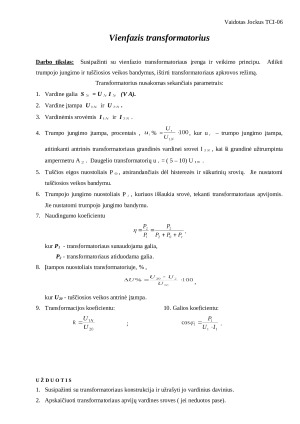 Vienfazis transformatorius. Paveikslėlis 1