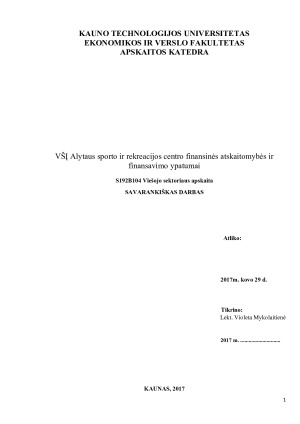 VŠĮ Alytaus sporto ir rekreacijos centro finansinės atskaitomybės ir finansavimo ypatumai