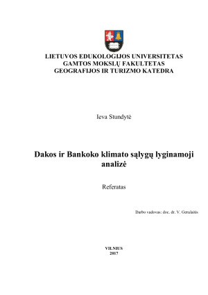 Dakos ir Bankoko klimato sąlygų lyginamoji analizė
