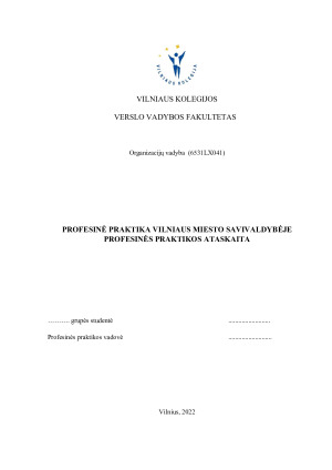PROFESINĖ PRAKTIKA VILNIAUS MIESTO SAVIVALDYBĖJE