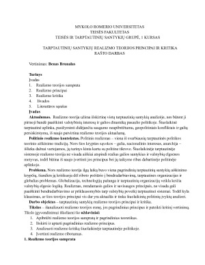  TARPTAUTINIŲ SANTYKIŲ REALIZMO TEORIJOS PRINCIPAI IR KRITIKA 