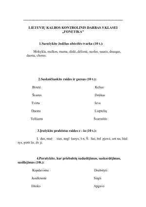 KONTROLINIS DARBAS 5 KLASEI FONETIKA