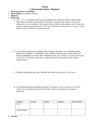 Degimas. Laboratorinis darbas. 8 klasė