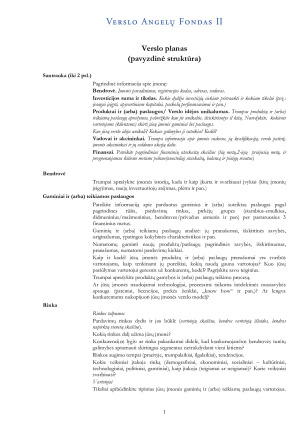 Verslo plano struktūra