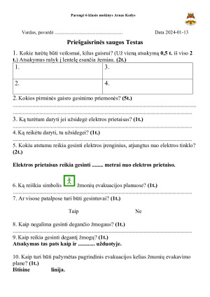 Priešgaisrinės saugos užduotys. 7 klasė