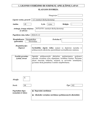 PACIENTO, SERGANČIO DEPRESIJA TURINT PRIKLAUSOMYBĘ SLAUGOS ISTORIJA. Paveikslėlis 3
