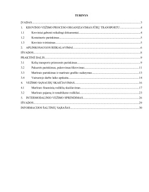 Jūrų transporto veiklos organizavimas. Aplinkosaugos reikalavimai. Maršruto sudarymas. Sąnaudų skaičiavimas