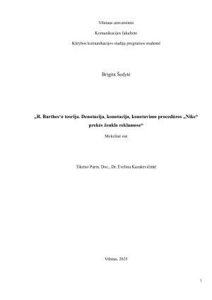 R. Barthes‘o teorija. Denotacija, konotacija, konotavimo procedūros „Nike“  prekės ženklo reklamose