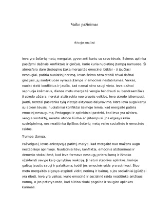 Vaiko pažinimas. Atvejo analizė