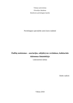 Žodžių susietumas – asociacijos, subjektyvus vertinimas, kolokacinis dažnumas žiniatinklyje