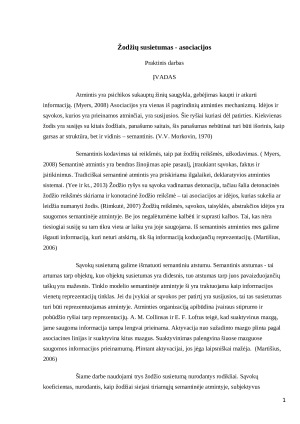 Žodžių susietumas - asociacijos. Praktinis darbas