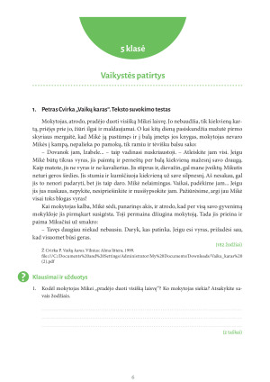 Petras Cvirka „Vaikų karas“. Teksto suvokimo testas 5kl