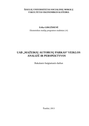 UAB „Mažeikių autobusų parkas“ veiklos analizė ir perspektyvos