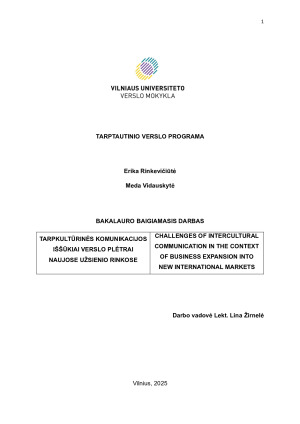 TARPKULTŪRINĖS KOMUNIKACIJOS IŠŠŪKIAI VERSLO PLĖTRAI NAUJOSE UŽSIENIO RINKOSE