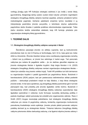 Strateginis žmogiškųjų išteklių valdymas kaip HR funkcija prisideda prie verslo tikslų įgyvendinimo. Paveikslėlis 10