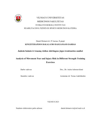 Judesio baimės ir traumų rizikos skirtingose jėgos treniruotėse analizė. Paveikslėlis 1