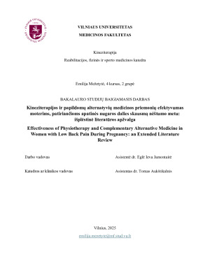 Kineziterapijos ir papildomų alternatyvių medicinos priemonių efektyvumas moterims, patiriančioms apatinės nugaros dalies skausmą nėštumo metu - išplėstinė literatūros apžvalga