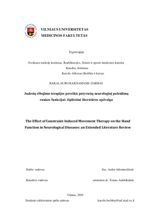 Judesių ribojimo terapijos poveikis patyrusių neurologinį pažeidimą rankos funkcijai - išplėstinė literatūros apžvalga