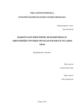 DARSONVALIO PROCEDŪRŲ IR KOSMETIKOS SU ARBATMEDŽIU POVEIKIS SPUOGAIS PAVEIKTAI NUGAROS ODAI