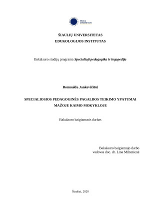 Specialiosios pegagoginės pagalbos teikimo ypatumai mažoje kaimo mokykloje