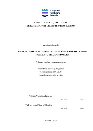 DIRBTINIO INTELEKTO TECHNOLOGIJŲ TAIKYMAS KOSMETOLOGIJOJE - SPECIALISTŲ IR KLIENTŲ POŽIŪRIS