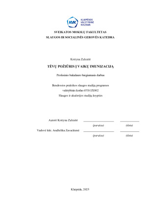 TĖVŲ POŽIŪRIS Į VAIKŲ IMUNIZACIJĄ. Paveikslėlis 1