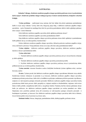SKUBIOSIOS MEDICINOS PAGALBOS SLAUGOS SPECIALISTŲ PATIRIAMO STRESO IR PASITENKINIMO DARBU SĄSAJOS. Paveikslėlis 2