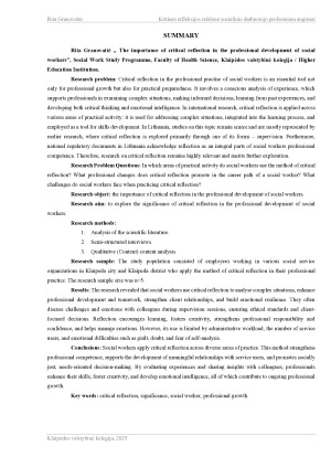 KRITINĖS REFLEKSIJOS REIKŠMĖ SOCIALINIO DARBUOTOJO PROFESINIAM AUGIMUI. Paveikslėlis 3